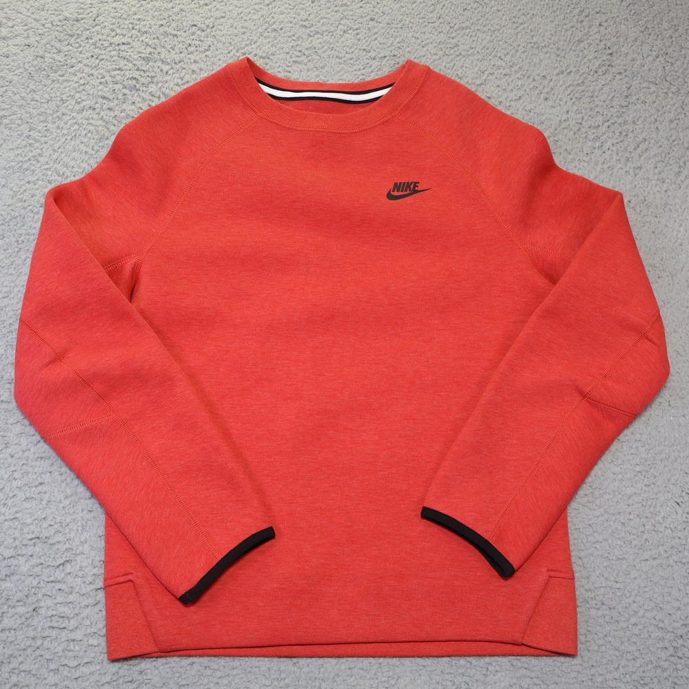Nike Tech Fleece Crewneck Sweatshirt Mens Large Red Heathered Pullover Raglan L